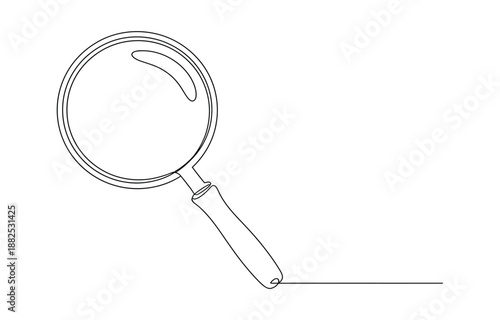 Magnifying Glass Continuous Line Icon, Black magnifying glass in one line art style.