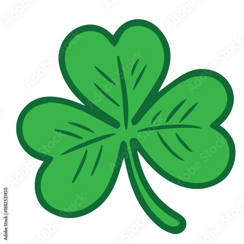 Minimalist vector shows a bright green shamrock leaf for St Patrick’s Day celebration, representing luck, happiness, Irish culture, festive energy, and cheerful seasonal design elements.