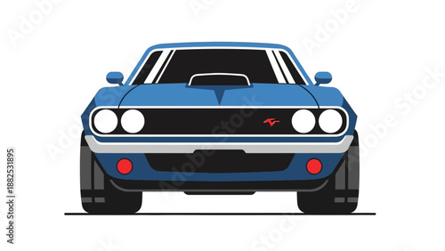 A blue car with a black grill and red logo is shown in a vector illustration against a clean white background.