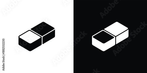 Two Isometric Cubes Set, One Solid Black, One Solid White