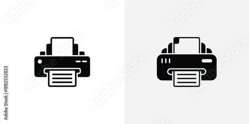 Two printer one solid black and one outlined on a light gray background