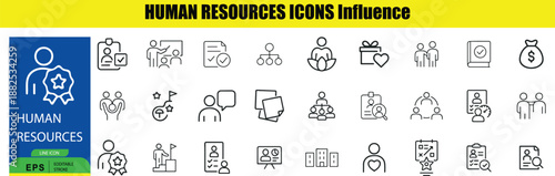 Set of human resources on white background with blue banner people documents checkmarks