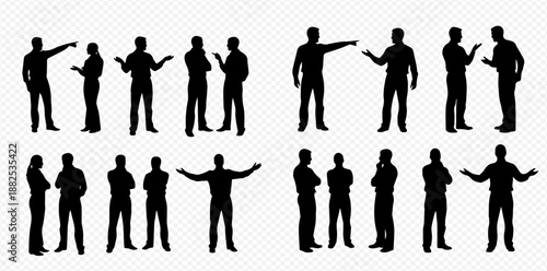 Collection of various business people silhouettes in different poses and interactions, suitable for graphic design and conceptual illustrations.