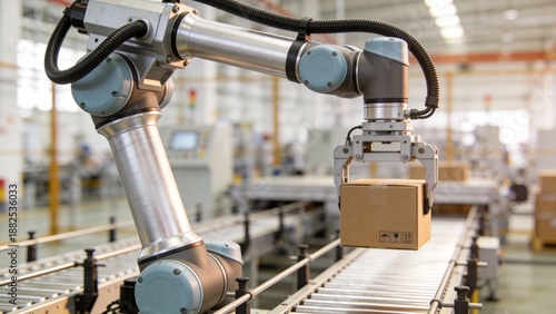 Industrial robot arm handling box