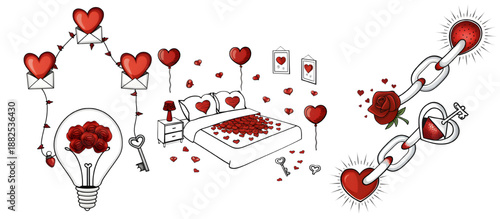 A romantic illustration of love and relationships with hearts and flowers