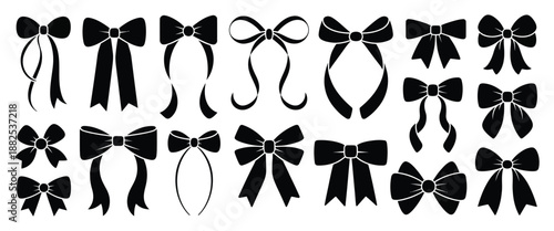 Ribbon Bows Stamp, trendy elegant vector icon of simple bow for celebrations, Valentine’s Day, weddings, birthdays, gift wrapping, and decoration.