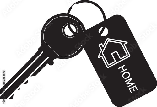 A single house key and a rectangular key fob illustration modern design
