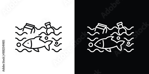 Single icon of environmental pollution in water bodies with plastic waste harming marine life and aquatic ecosystems