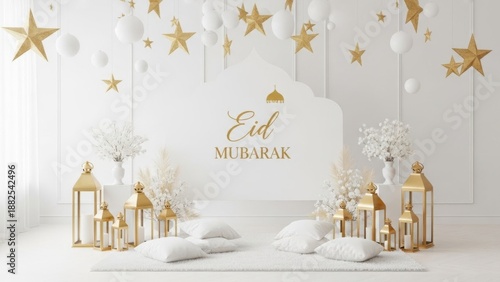 White kids party room with balloons