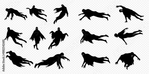 Set of Creepy Ghost Silhouettes for Halloween and Horror Designs.
