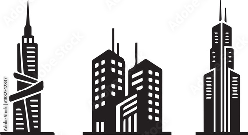 Futuristic City Skyline Icons Set
