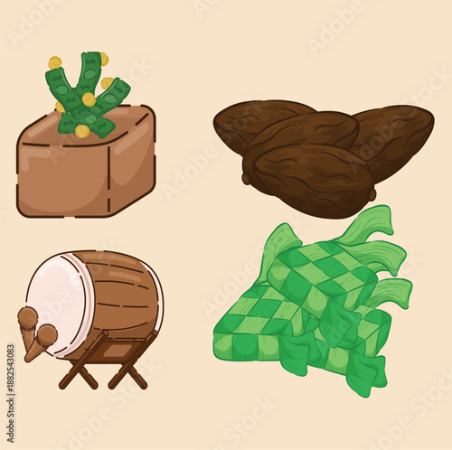 collection of illustrations about Ramadan, Eid atmosphere, religious activities