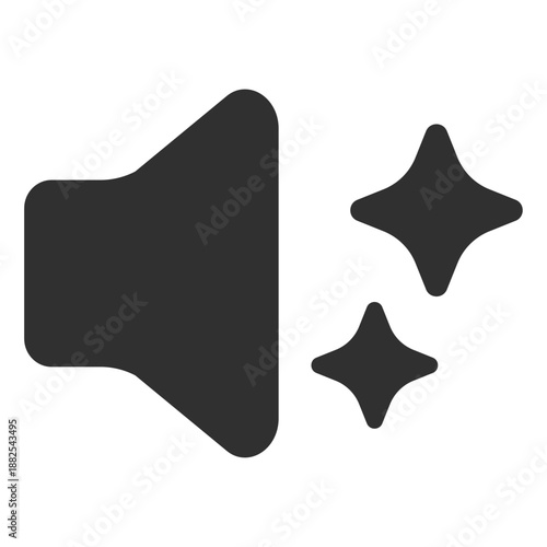 AI speaker icon with stars. Symbol of intelligent audio enhancement, automated sound control, and artificial intelligence powered music. Minimalist bold line vector for audio and media apps.