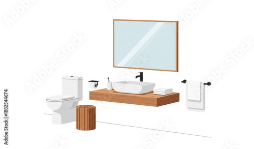 Contemporary bathroom vector illustration with toilet sink mirror and stool