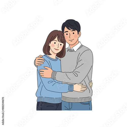 Loving Couple Embracing Warmly, Cozy Sweater Outfits, Vector Illustration