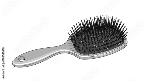 Classic oval-shaped hairbrush with a gray handle and black bristles for grooming and daily hair care routines theme.