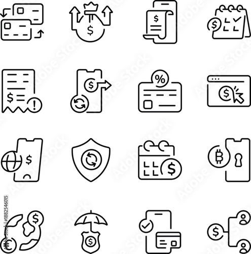 Set of Linear Style Baking and Finance Icons 