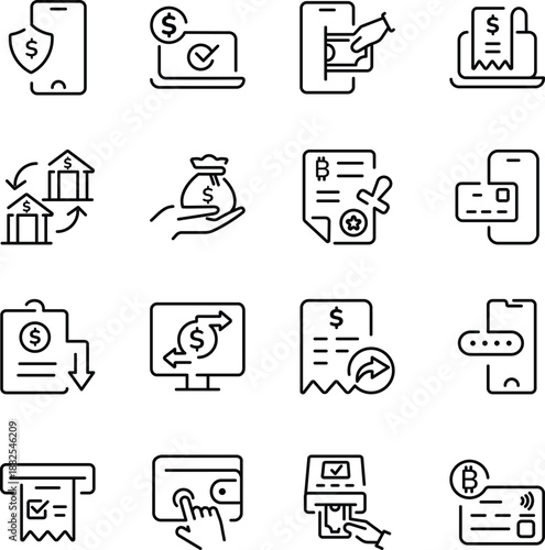 Collection of Line Style Banking Icons 