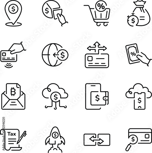 Set of Line Style Money and Finance Icons 