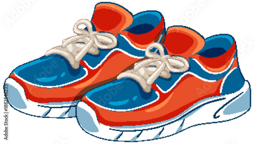 Pair of Colorful Red and Blue Athletic Running Shoes Vector Illustration
