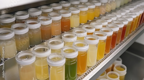 Various Beakers Filled With Colorful Liquid Solutions