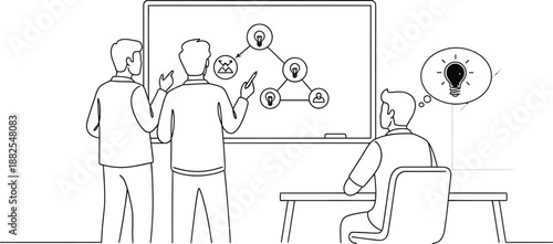 Team brainstorming session with idea generation .