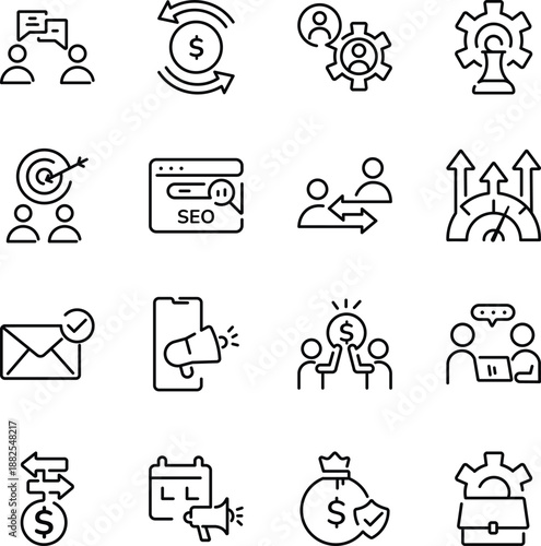 Pack of Line Style Team Collaboration and Business Icons 