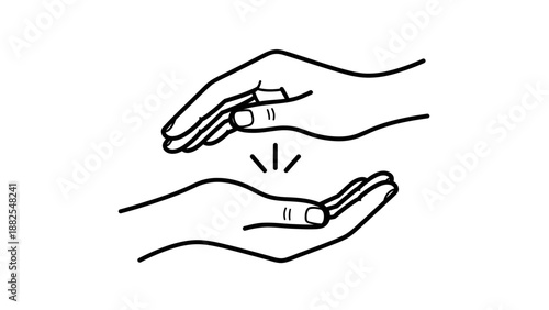 Two hands protecting and cupping something invisible, line art illustration.