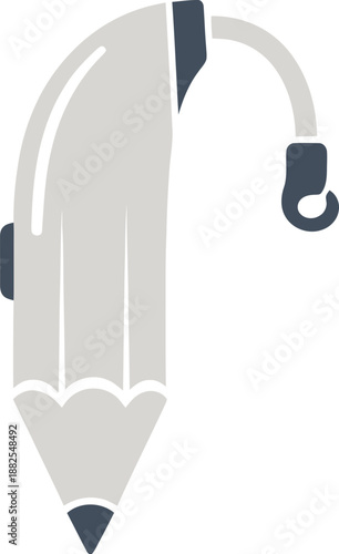 Flat two-color hearing aid pencil icon for World Hearing Day minimalist education vector on white background