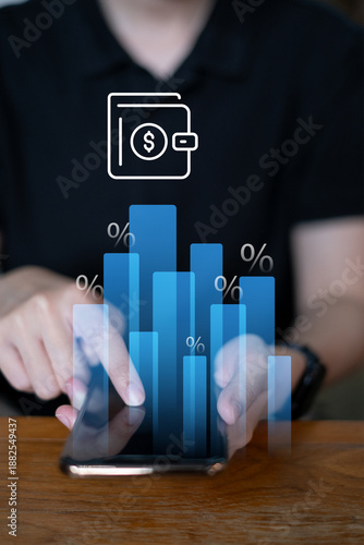 Person focusing on increase income money investment saving growth future budget planning strategy calculating earning wealth profit bank credit cash stock accounting economy, financial concept