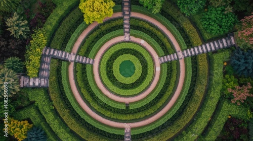 Spiral garden path with central tree