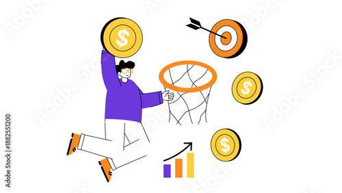 Happy man jumping with joy after achieving a financial target and winning a challenge