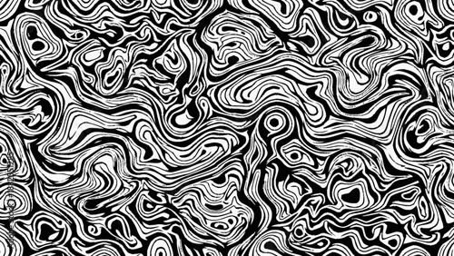 Black and white abstract illustration with swirling lines and shapes in graphic design