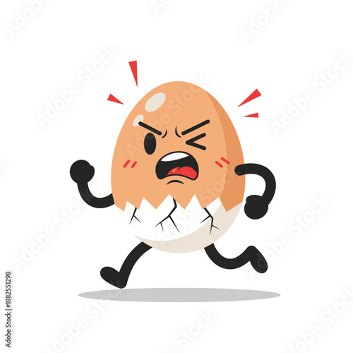 Angry Cracked Egg Character Running Fast, Fleeing Danger