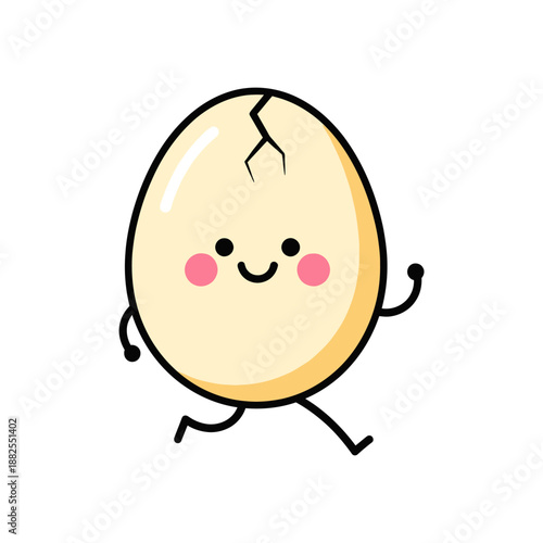 Happy Cracked Egg Character Running with Joy