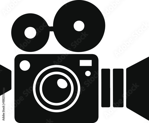 Minimalist black vintage film camera cinema silhouette vector icon
