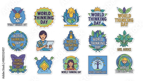 World thinking day stickers with eco friendly and educational themes