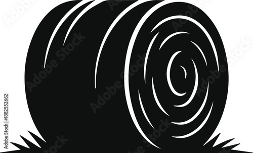 Minimalist black round hay bale in the field silhouette vector icon