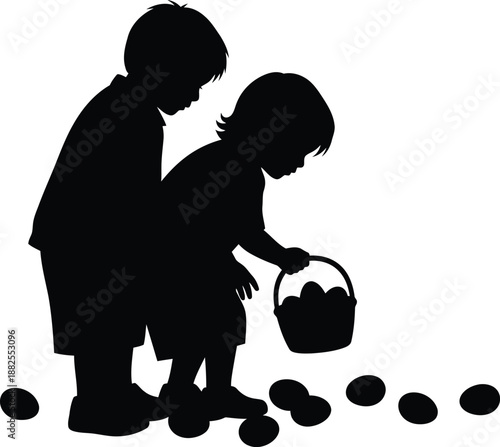 Easter sunday traditions for kids children collecting eggs in basket on holiday