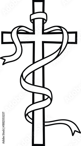 Easter sunday symbolism cross with ribbon on easter day