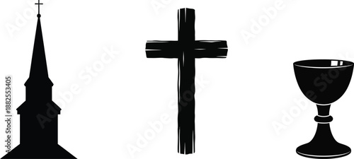Easter sunday symbolism church steeple cross and chalice representing resurrection and holy communion