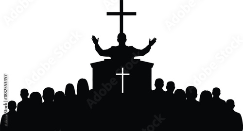 Easter sunday celebration with cross and worshippers silhouette