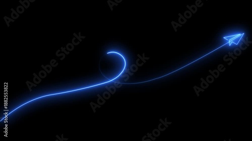 Send neon Message faster icon  line art, linear, logotype, media, message, network with Paper Plane Animation. Flying paper plane send, shape, shine sign social symbol telegram, video.