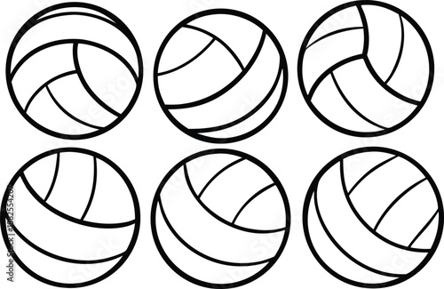 Volleyball balls outline icon set, Set of unique line art volleyballs with different patterns, vector illustration