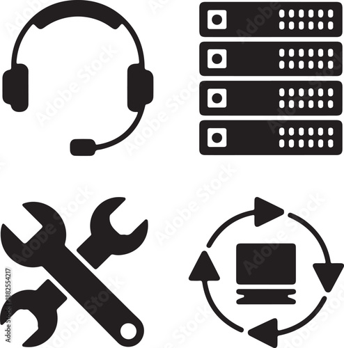 IT support, server maintenance and system update icon set