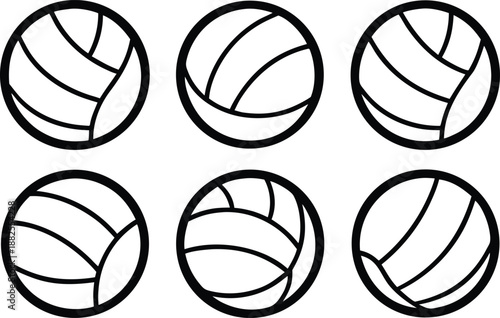 Volleyball balls outline icon set, Set of unique line art volleyballs with different patterns, vector illustration