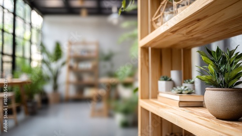Cozy Boho Cafe Interior with Plants and Natural Light.