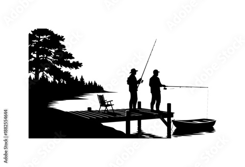 Silhouette of Fishermen by the Lake