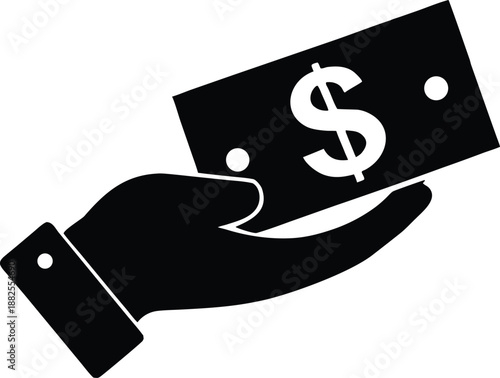 Hand holding dollar coin icon, Hand holding dollar bill monochrome vector illustration