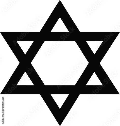 Vector black line icon for David star silhouette, Star of David geometric symbol, black and white hexagram design